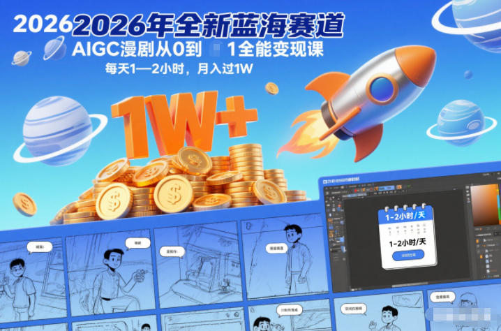 2026年全新蓝海赛道AIGC漫剧从0到1全能变现课，每天1—2小时，月入过1W-智云网