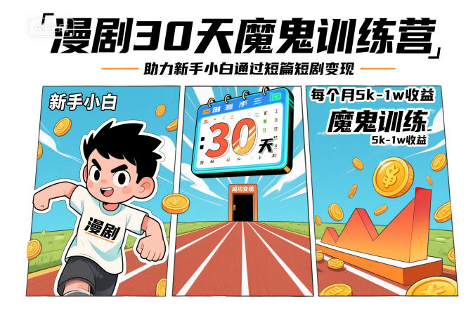 漫剧30天魔鬼训练营，助力新手小白通过短篇短剧变现，每个月5k-1w收益-智云网