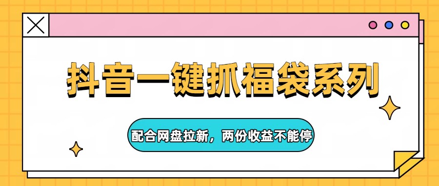 抖音一键抓福袋系列，配合网盘拉新，两份收益不能停-智云网