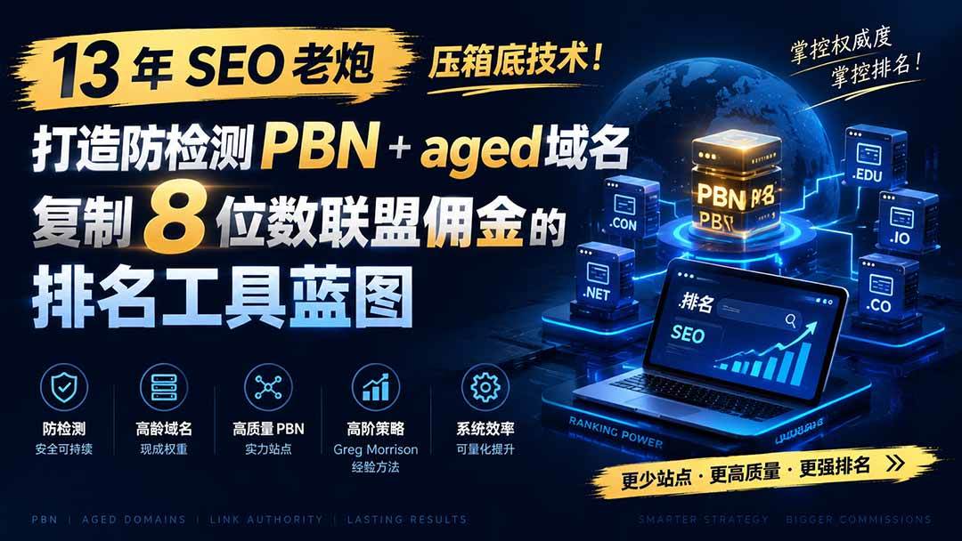 （19824期）13 年 SEO 老炮压箱底技术！打造防检测 PBN+aged 域名，复制 8 位数联盟佣金的排名工具蓝图【原创双语字幕】-智云网