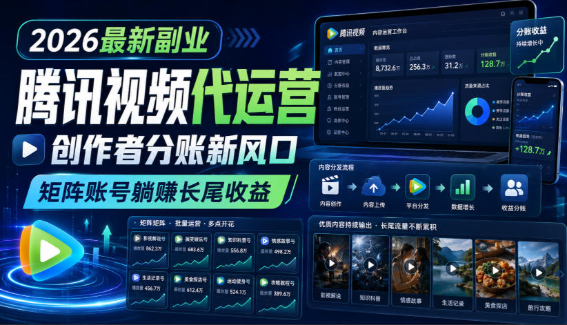 2026最新副业之腾讯视频代运营：创作者分账新风口，矩阵账号躺賺长尾收益【揭秘】-智云网