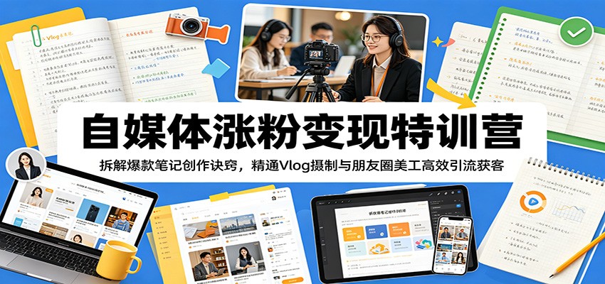 自媒体涨粉变现特训营：拆解爆款笔记创作诀窍，精通Vlog摄制与朋友圈美工高效引流获客-智云网