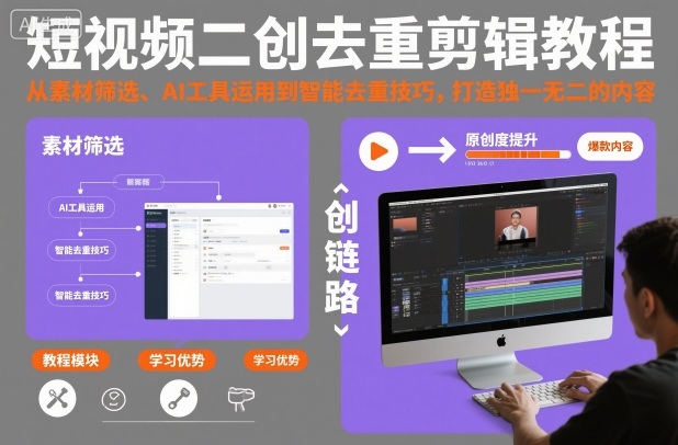 短视频二创去重剪辑教程，从素材筛选、AI工具运用到智能去重技巧，打造独一无二的内容-智云网
