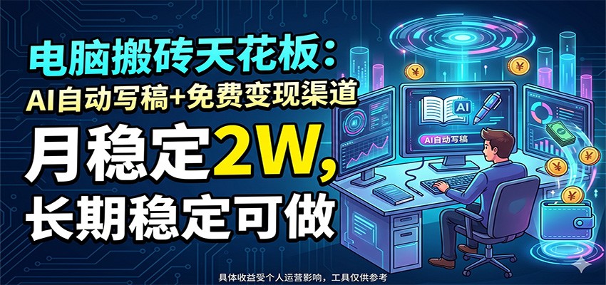电脑搬砖天花板：AI自动写稿+免费变现渠道，月稳定2W，长期稳定可做-智云网